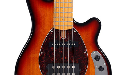 mahogany 5-string active bass guitar, 3 tone sunburst