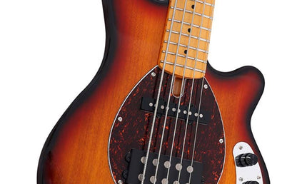 mahogany 5-string active bass guitar, 3 tone sunburst