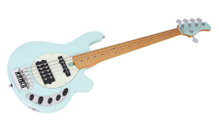 mahogany 5-string active bass guitar, mint green