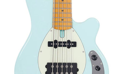 mahogany 5-string active bass guitar, mint green