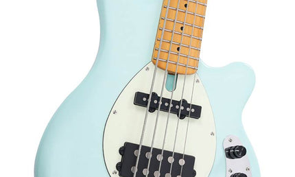 mahogany 5-string active bass guitar, mint green