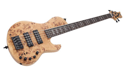 swamp ash + poplar burl 5-string active bass guitar, natural satin, with hardcase