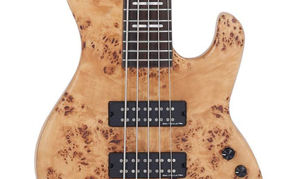 swamp ash + poplar burl 5-string active bass guitar, natural satin, with hardcase