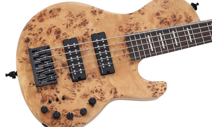 swamp ash + poplar burl 5-string active bass guitar, natural satin, with hardcase