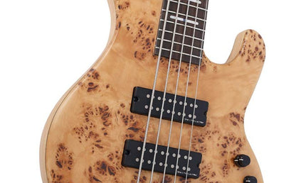 swamp ash + poplar burl 5-string active bass guitar, natural satin, with hardcase