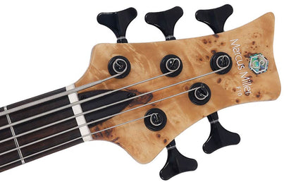 swamp ash + poplar burl 5-string active bass guitar, natural satin, with hardcase