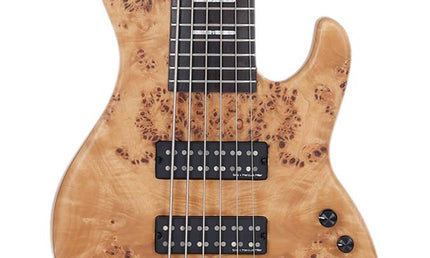 swamp ash + poplar burl 6-string active bass guitar, natural satin, with hardcase