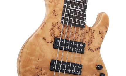 swamp ash + poplar burl 6-string active bass guitar, natural satin, with hardcase