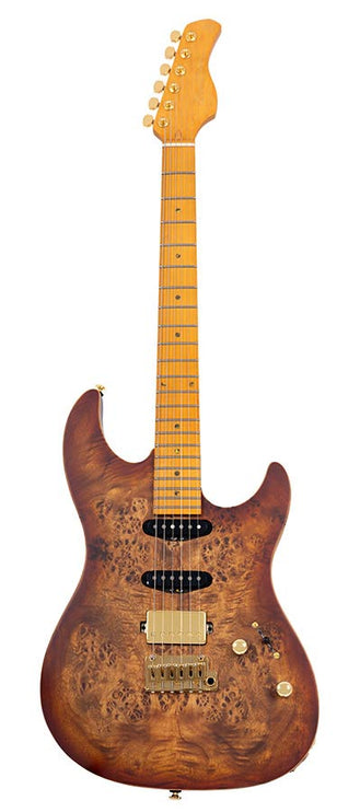 swamp ash electric guitar S-style, natural burst, hardcase included