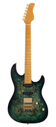 swamp ash electric guitar S-style, transparent green, hardcase included