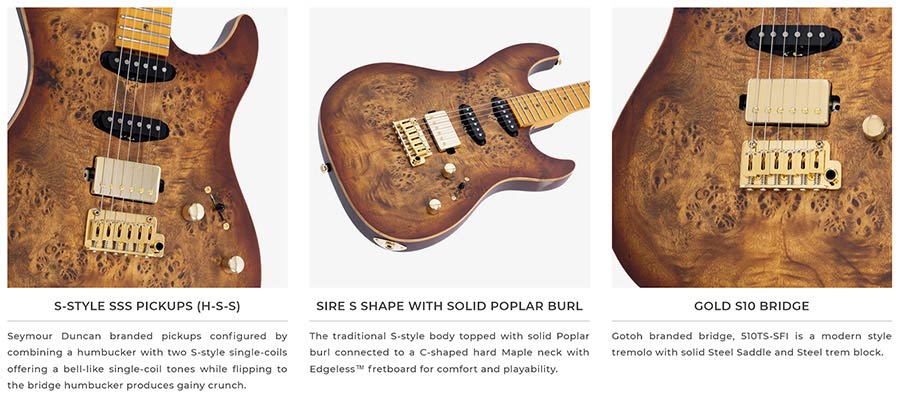 Sire Guitars - S10 Hss/tgr - Swamp Ash Electric Guitar S-Style – Transparent Green