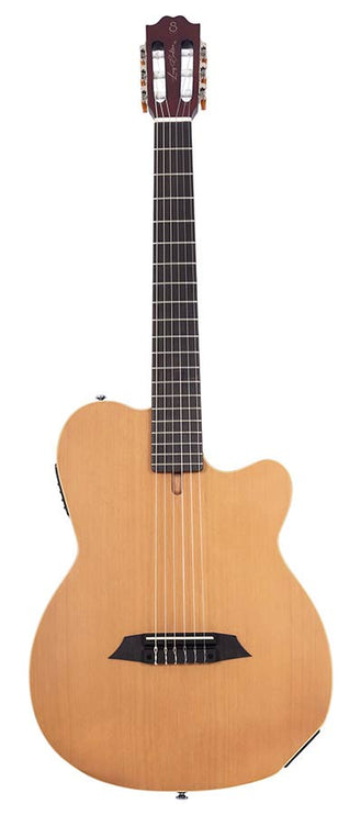 mahogany + cedar nylon string electric guitar, natural satin