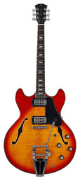 electric archtop guitar with tremolo, cherry sunburst