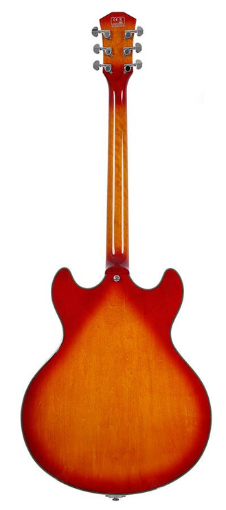 electric archtop guitar with tremolo, cherry sunburst