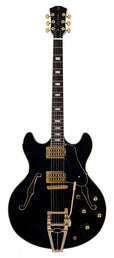 electric archtop guitar with tremolo, black