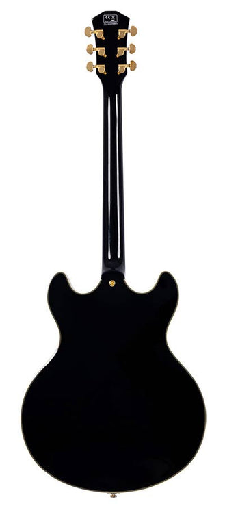 electric archtop guitar with tremolo, black