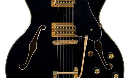 electric archtop guitar with tremolo, black