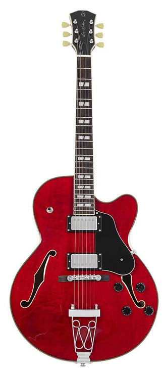 electric archtop guitar, see through red