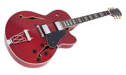 electric archtop guitar, see through red