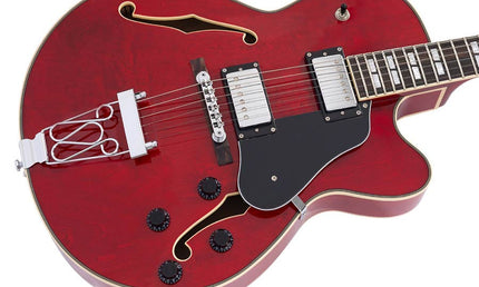 electric archtop guitar, see through red