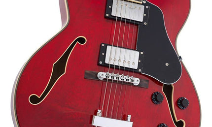 electric archtop guitar, see through red