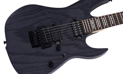 mahogany + ash electric guitar, transparent black satin