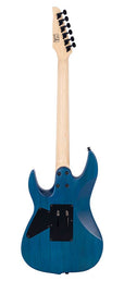 mahogany + ash electric guitar, transparent blue satin