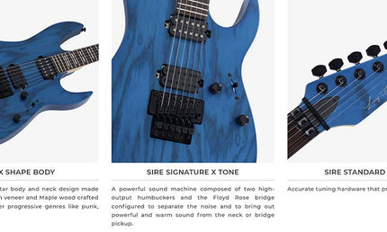 mahogany + ash electric guitar, transparent blue satin