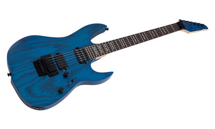 mahogany + ash electric guitar, transparent blue satin