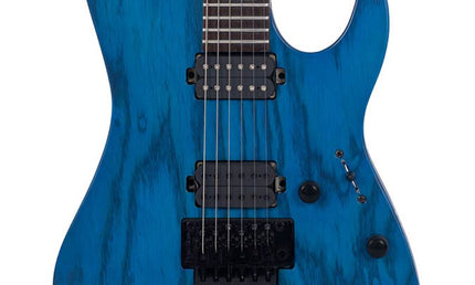 mahogany + ash electric guitar, transparent blue satin