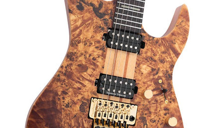 alder + poplar burl neck-through electric guitar, natural satin, incl. gigbag