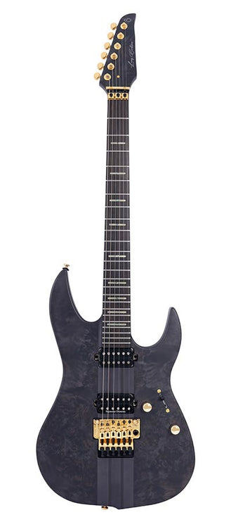 alder + poplar burl neck-through electric guitar, transparent black satin, incl. gigbag