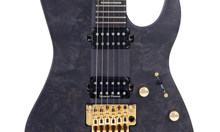 alder + poplar burl neck-through electric guitar, transparent black satin, incl. gigbag