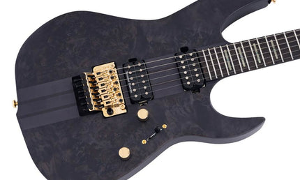 alder + poplar burl neck-through electric guitar, transparent black satin, incl. gigbag