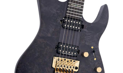 alder + poplar burl neck-through electric guitar, transparent black satin, incl. gigbag