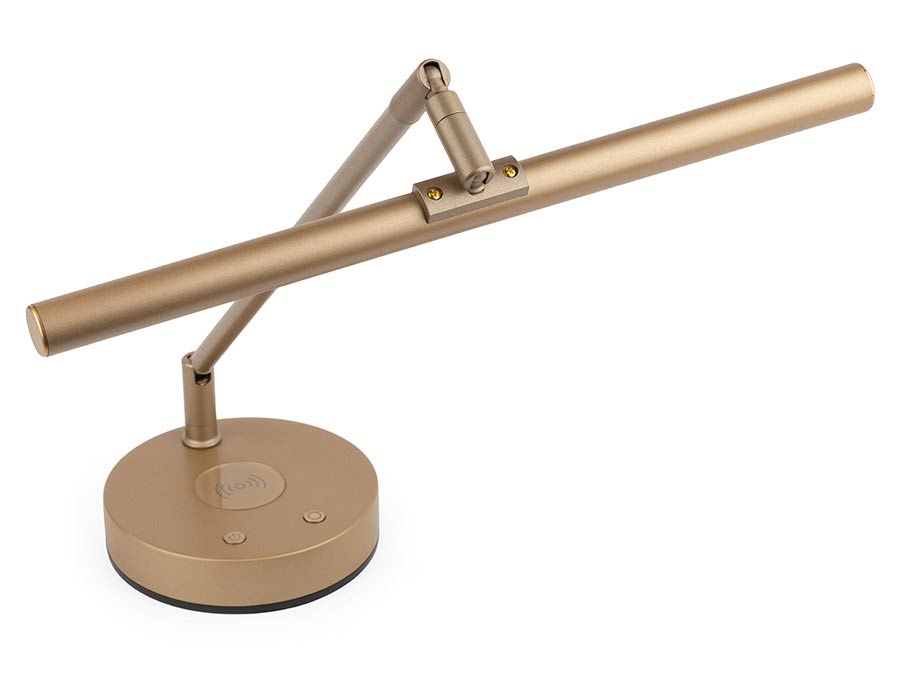 piano LED lamp T-shape with wireless charger in lamp base, brass aluminium housing, incl. PSU