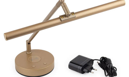 piano LED lamp T-shape with wireless charger in lamp base, brass aluminium housing, incl. PSU