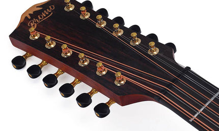 12-string auditorium guitar, solid spruce top, mahogany b&s, cutaway+EQ, amara ebony fb, gigbag