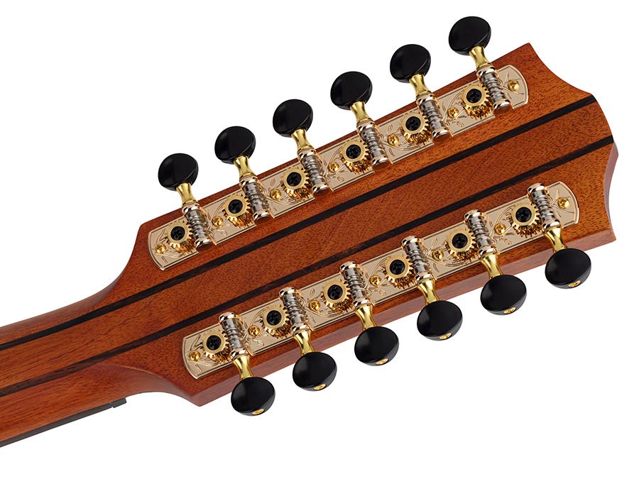12-string auditorium guitar, solid spruce top, mahogany b&s, cutaway+EQ, amara ebony fb, gigbag