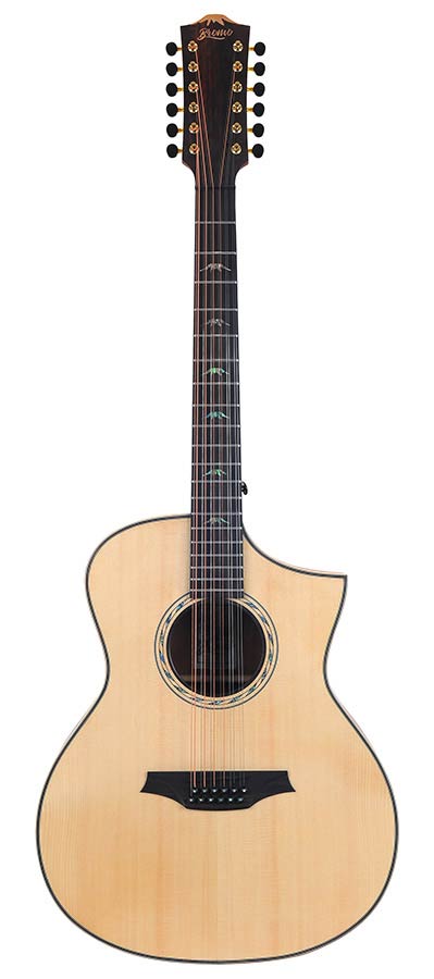 12-string auditorium guitar, solid spruce top, mahogany b&s, cutaway+EQ, amara ebony fb, gigbag