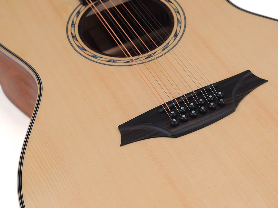 12-string auditorium guitar, solid spruce top, mahogany b&s, cutaway+EQ, amara ebony fb, gigbag