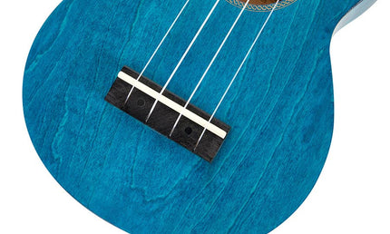 soprano ukulele, transparent blue, with bag