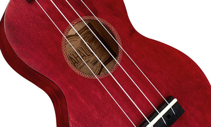 soprano ukulele, transparent red, with bag