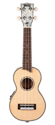 solid top soprano ukulele, with MEQ2 9v preamp, natural, with bag