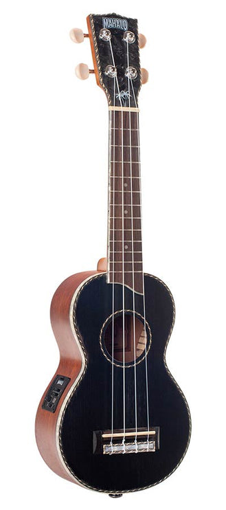 solid top soprano ukulele, with MEQ2 9v preamp, black, with bag