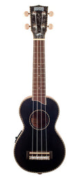 solid top soprano ukulele, with MEQ2 9v preamp, black, with bag