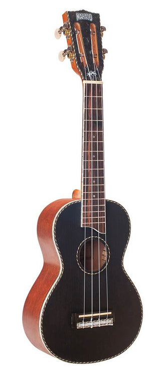 solid top concert ukulele, black, with bag