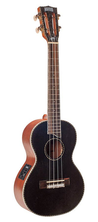 solid top tenor ukulele, with MEQ2 9v preamp, black, with bag