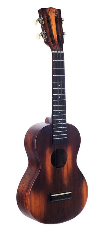 all solid concert ukulele, historic brown, with heavy duty bag