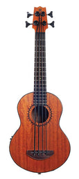 electric ukulele bass, transparent brown, with padded bag and strap